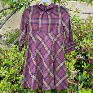 Jill Stuart Women's Plaid Cranberry Baby Doll Dress Peter Pan Collar Size 2 EUC!